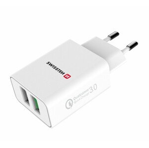 SWISSTEN síťový adaptér 2x USB, QC 3.0, 23W, bílý Barva: Bílá