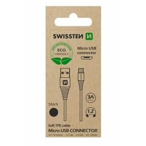 SWISSTEN TPU datový kabel USB-A / micro USB, délka 1,2 m (EKO BALENÍ) Barva: Černá