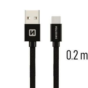 SWISSTEN datový kabel USB-A / USB-C, s textilním opletem, délka 0,2 m Barva kabelu: Černý