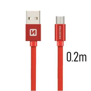SWISSTEN datový kabel USB-A / micro USB, s textilním opletem, délka 0,2 m Barva kabelu: Červená