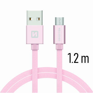 SWISSTEN datový kabel s textilním opletem, USB-A / micro USB, délka 1,2 m Barva kabelu: Růžovo-zlatá