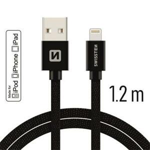 SWISSTEN datový kabel USB-A / Lightning, s textilním opletem, certifikace,  MFi, délka 1,2 m Barva kabelu: Černý