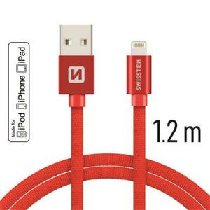 SWISSTEN datový kabel USB-A / Lightning, s textilním opletem, certifikace,  MFi, délka 1,2 m Barva kabelu: Červená