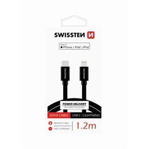 SWISSTEN datový kabel s textilním opletením USB-C/Lightning délka1,2 m, certifikace MFi Barva kabelu: Černý