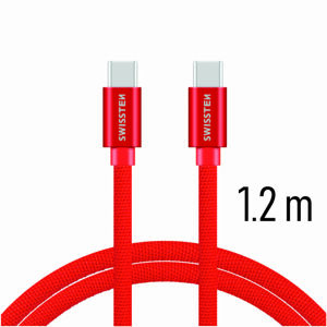 SWISSTEN datový kabel USB-C / USB-C s textilním opletem, délka 1,2 m Barva kabelu: Červená