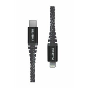 SWISSTEN Datový kabel KEVLAR USB-C / lightning 1,5 m, antracit