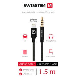 SWISSTEN audio adaptér Lightning/3,5 mm JACK (samec), textilní, 1,5 m, černý