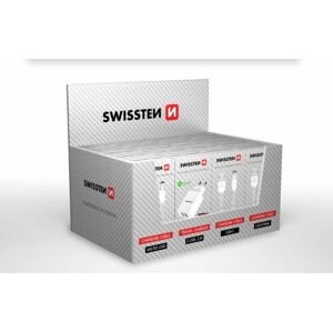 SWISSTEN prodejní set 4 produktů- 5x kabel micro USB, 5x kabel USB-C, 5x kabel Lightning, 5x nabíječka USB-A, v balení typu samoprodavač